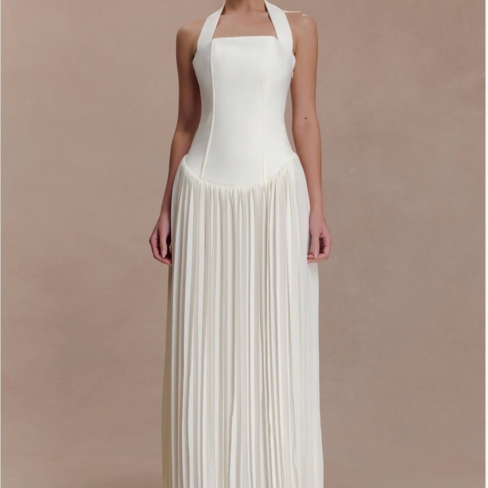 Meshki Stacie Pleated Halter Maxi Dress